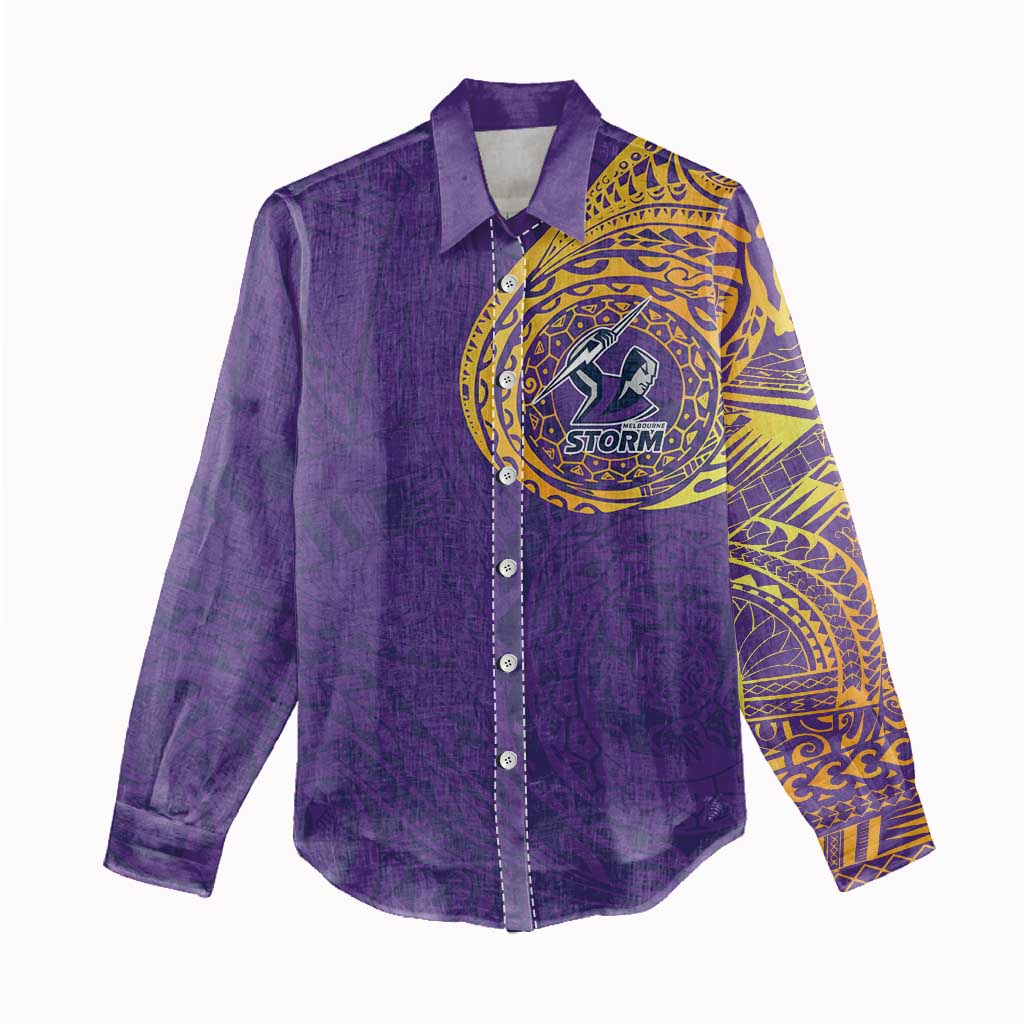 Personalized Melbourne Storm Women Casual Shirt Polynesian Tribal Chest and Sleeve Tattoo