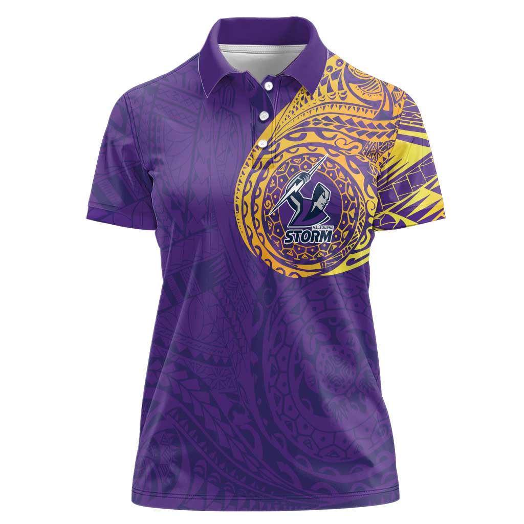 Personalized Melbourne Storm Women Polo Shirt Polynesian Tribal Chest and Sleeve Tattoo