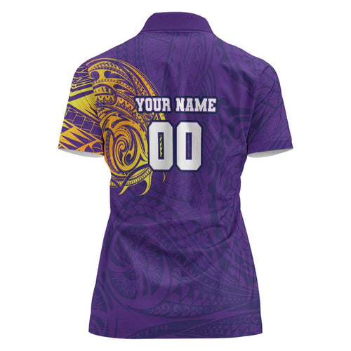 Personalized Melbourne Storm Women Polo Shirt Polynesian Tribal Chest and Sleeve Tattoo