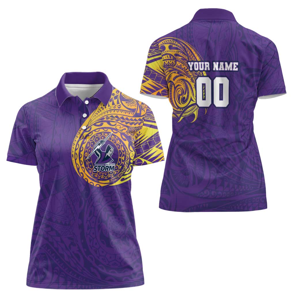 Personalized Melbourne Storm Women Polo Shirt Polynesian Tribal Chest and Sleeve Tattoo
