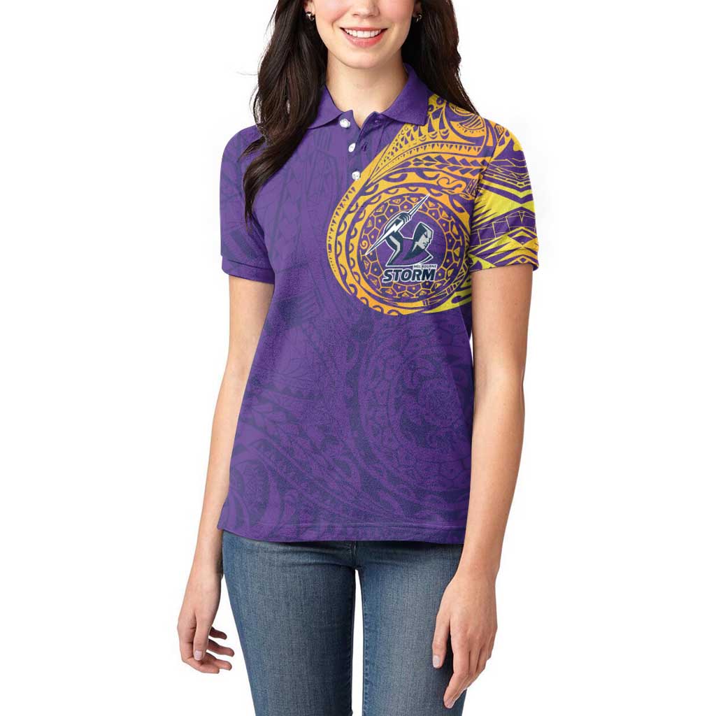 Personalized Melbourne Storm Women Polo Shirt Polynesian Tribal Chest and Sleeve Tattoo