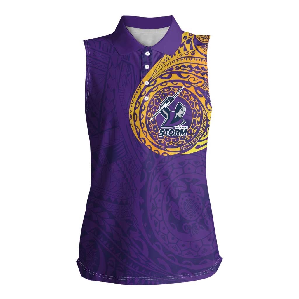 Personalized Melbourne Storm Women Sleeveless Polo Shirt Polynesian Tribal Chest and Sleeve Tattoo