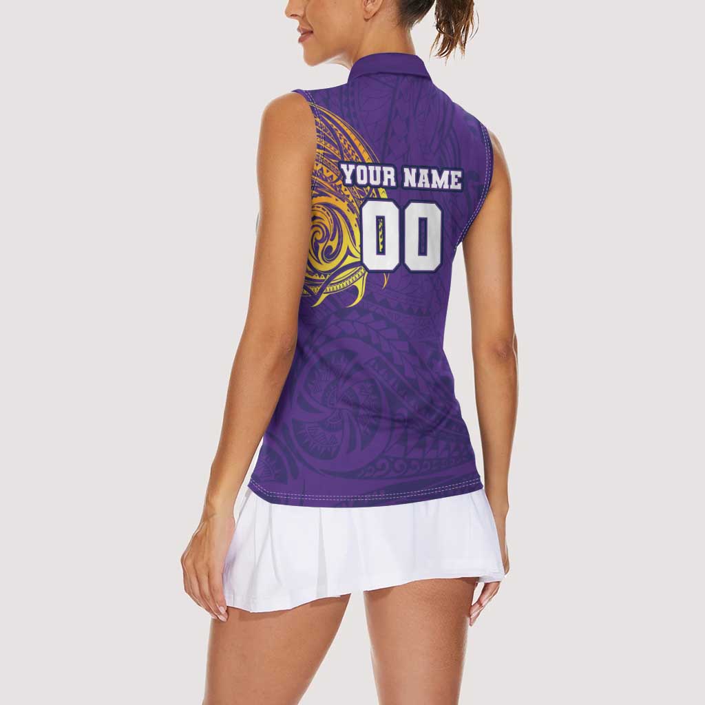 Personalized Melbourne Storm Women Sleeveless Polo Shirt Polynesian Tribal Chest and Sleeve Tattoo