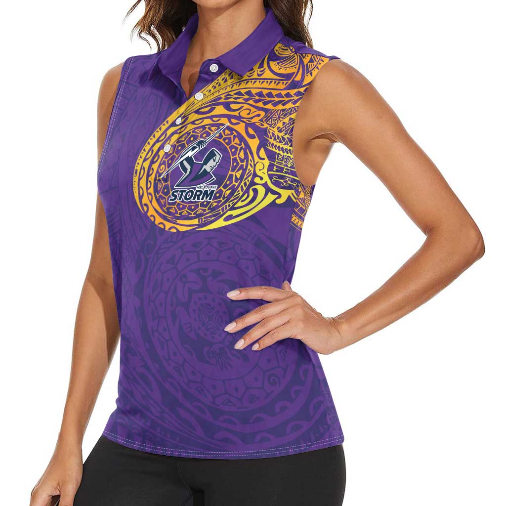 Personalized Melbourne Storm Women Sleeveless Polo Shirt Polynesian Tribal Chest and Sleeve Tattoo