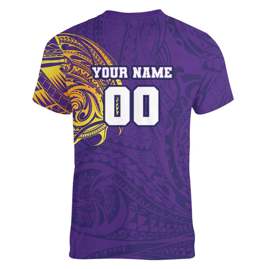 Personalized Melbourne Storm Women V-Neck T-Shirt Polynesian Tribal Chest and Sleeve Tattoo
