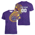 Personalized Melbourne Storm Women V-Neck T-Shirt Polynesian Tribal Chest and Sleeve Tattoo