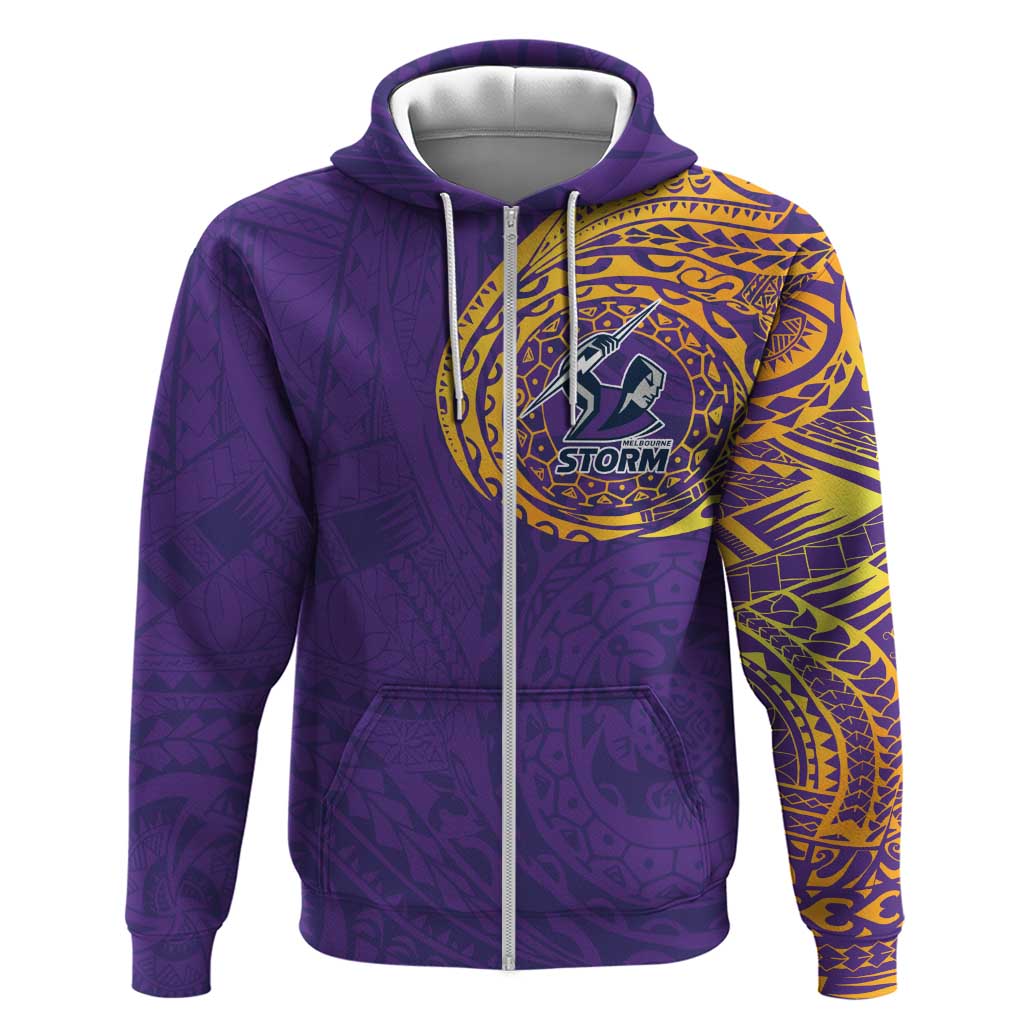 Personalized Melbourne Storm Zip Hoodie Polynesian Tribal Chest and Sleeve Tattoo