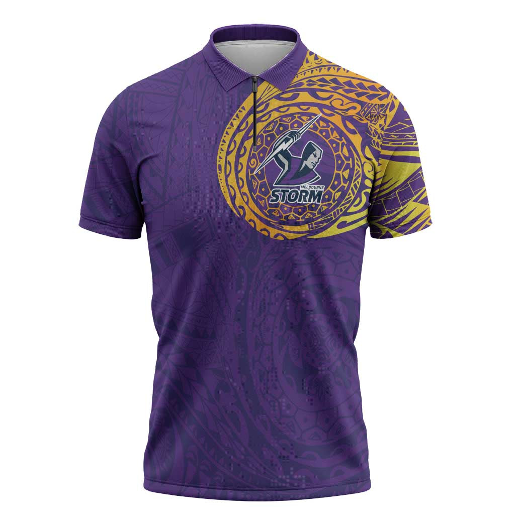 Personalized Melbourne Storm Zipper Polo Shirt Polynesian Tribal Chest and Sleeve Tattoo