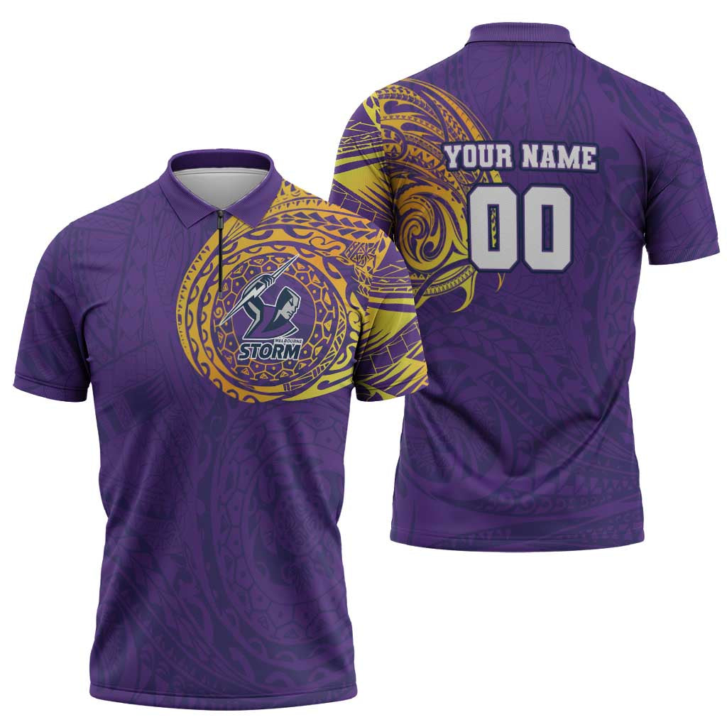 Personalized Melbourne Storm Zipper Polo Shirt Polynesian Tribal Chest and Sleeve Tattoo