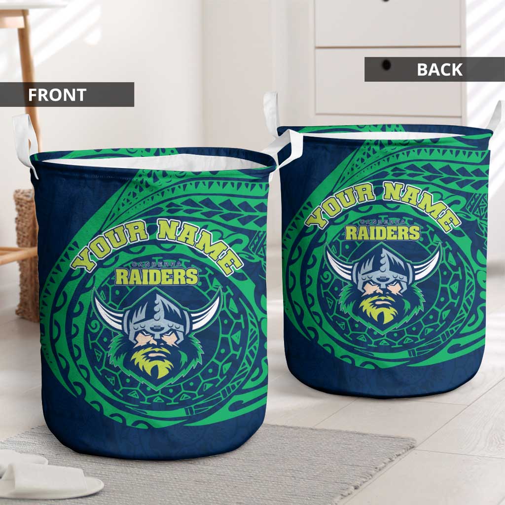 Personalized Canberra Raiders Laundry Basket Polynesian Tribal Chest and Sleeve Tattoo
