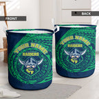 Personalized Canberra Raiders Laundry Basket Polynesian Tribal Chest and Sleeve Tattoo