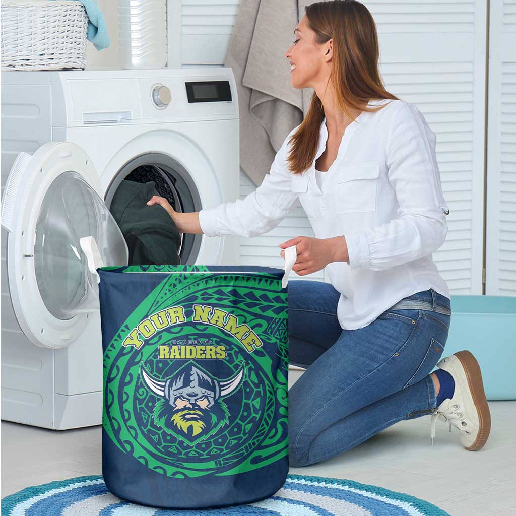 Personalized Canberra Raiders Laundry Basket Polynesian Tribal Chest and Sleeve Tattoo