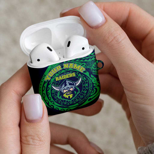 Personalized Canberra Raiders AirPods Case Polynesian Tribal Chest and Sleeve Tattoo