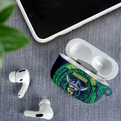Personalized Canberra Raiders AirPods Case Polynesian Tribal Chest and Sleeve Tattoo