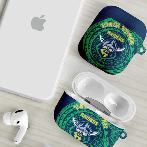 Personalized Canberra Raiders AirPods Case Polynesian Tribal Chest and Sleeve Tattoo
