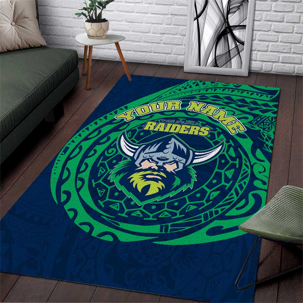 Personalized Canberra Raiders Area Rug Polynesian Tribal Chest and Sleeve Tattoo