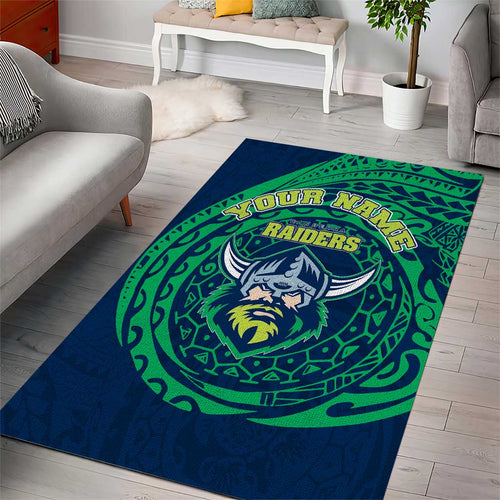 Personalized Canberra Raiders Area Rug Polynesian Tribal Chest and Sleeve Tattoo