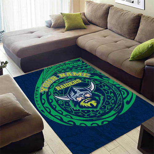 Personalized Canberra Raiders Area Rug Polynesian Tribal Chest and Sleeve Tattoo