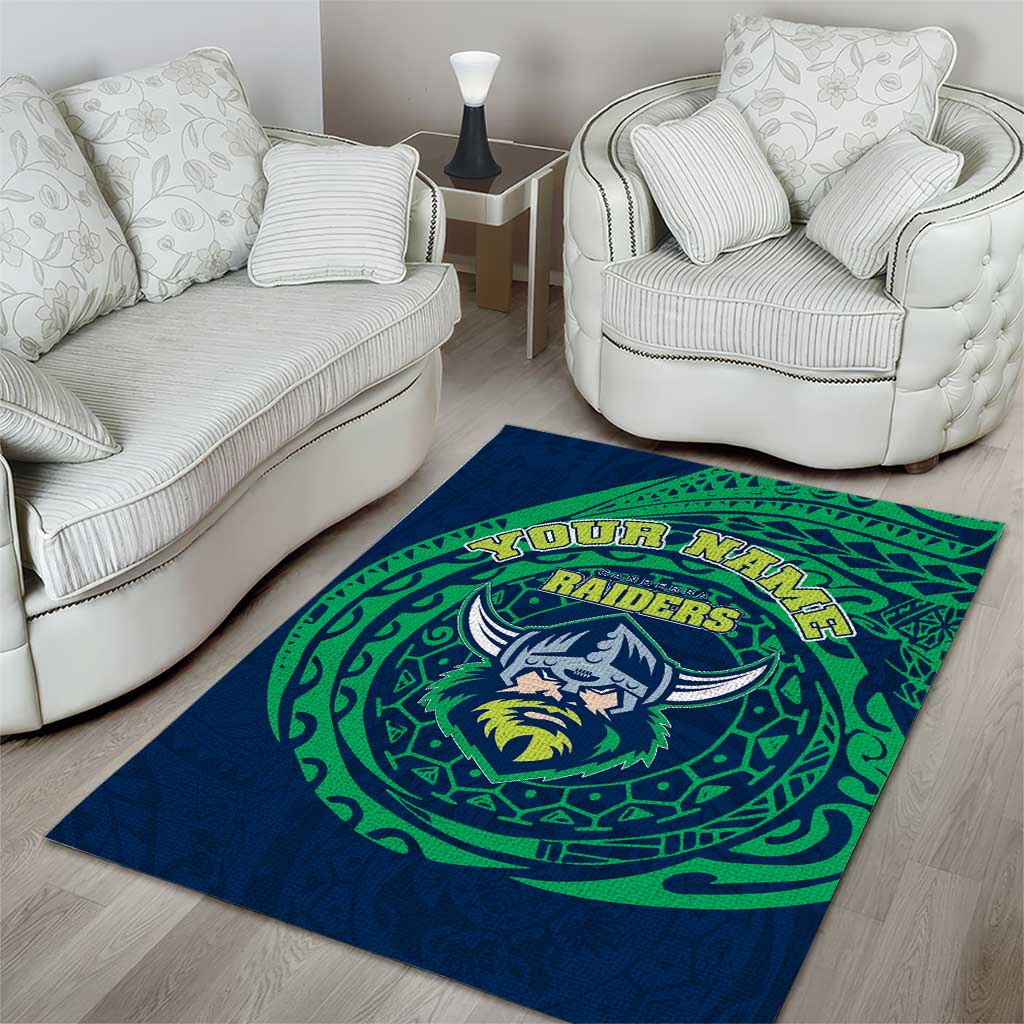 Personalized Canberra Raiders Area Rug Polynesian Tribal Chest and Sleeve Tattoo
