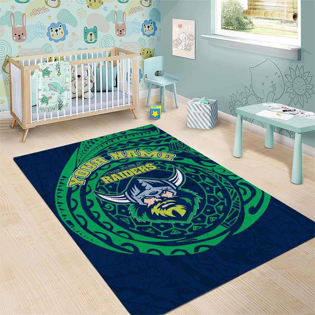 Personalized Canberra Raiders Area Rug Polynesian Tribal Chest and Sleeve Tattoo