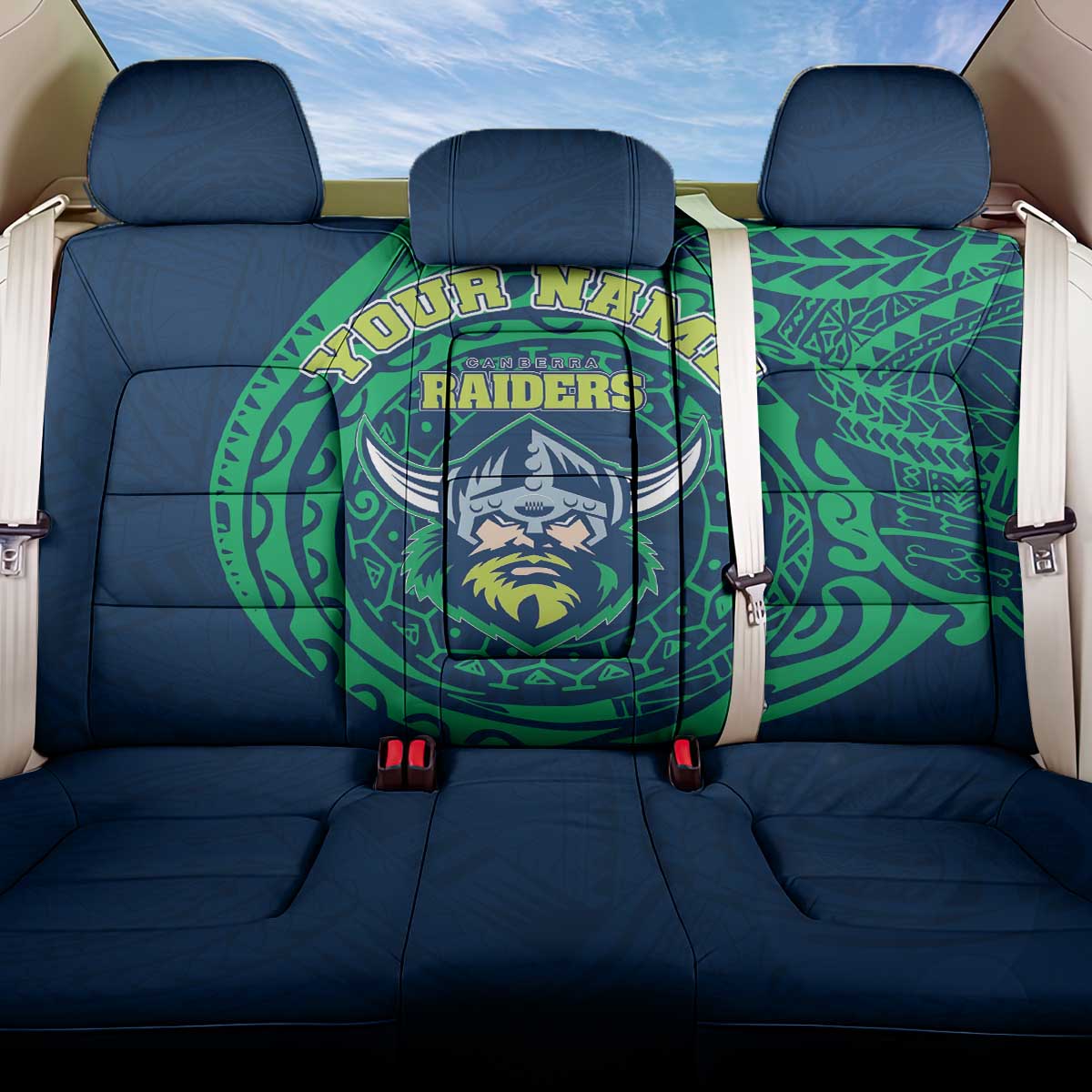Personalized Canberra Raiders Back Car Seat Cover Polynesian Tribal Chest and Sleeve Tattoo