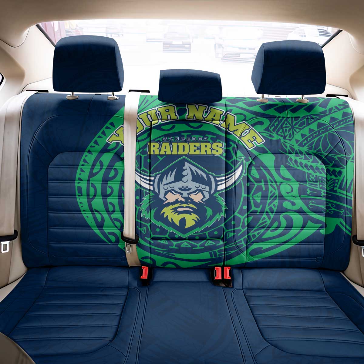 Personalized Canberra Raiders Back Car Seat Cover Polynesian Tribal Chest and Sleeve Tattoo