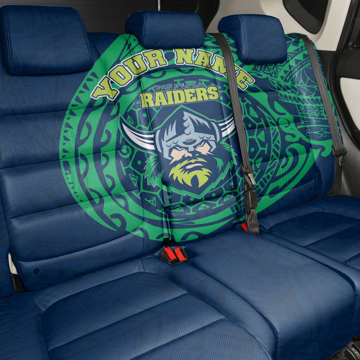 Personalized Canberra Raiders Back Car Seat Cover Polynesian Tribal Chest and Sleeve Tattoo