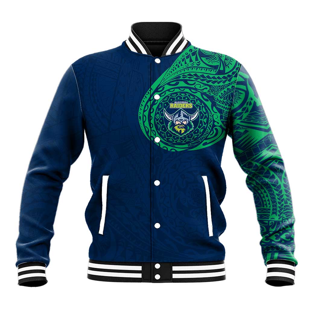 Personalized Canberra Raiders Baseball Jacket Polynesian Tribal Chest and Sleeve Tattoo