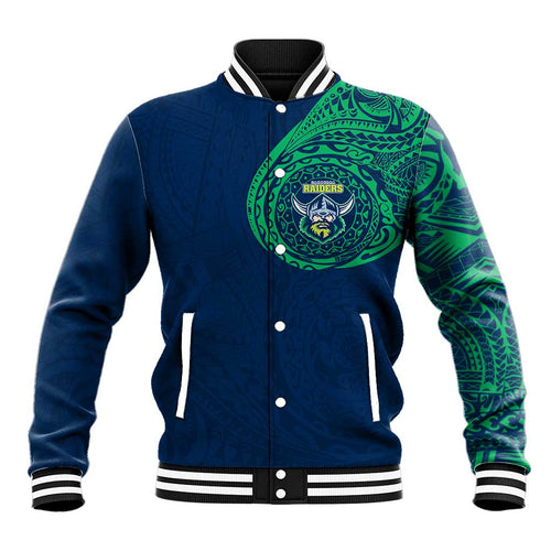 Personalized Canberra Raiders Baseball Jacket Polynesian Tribal Chest and Sleeve Tattoo