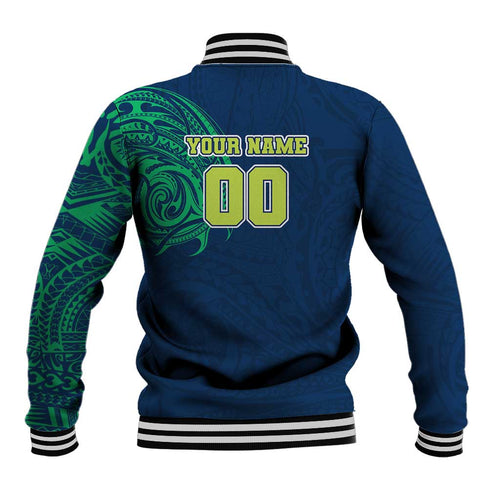 Personalized Canberra Raiders Baseball Jacket Polynesian Tribal Chest and Sleeve Tattoo