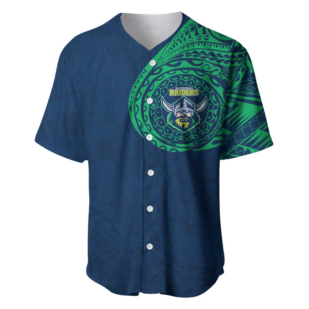 Personalized Canberra Raiders Baseball Jersey Polynesian Tribal Chest and Sleeve Tattoo
