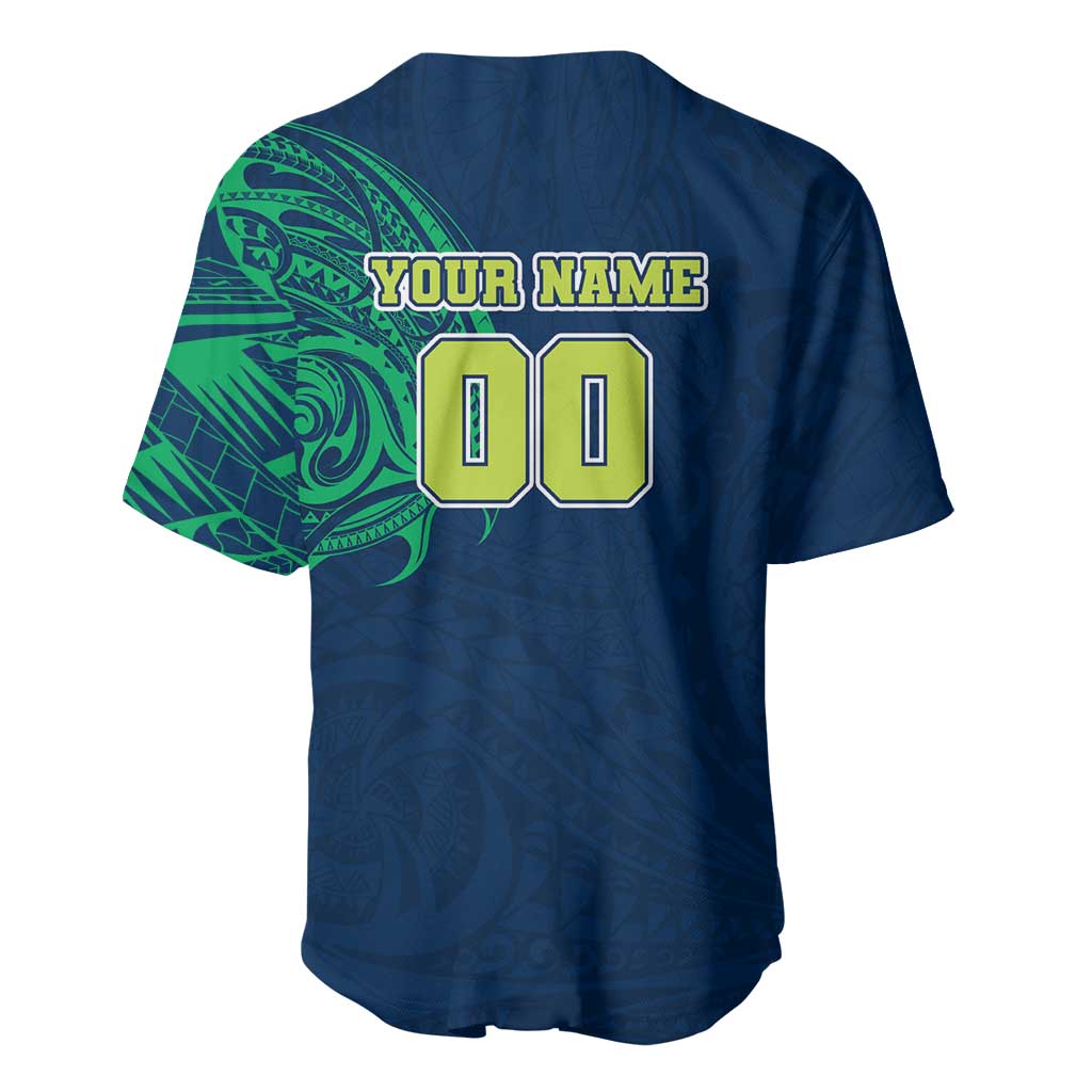 Personalized Canberra Raiders Baseball Jersey Polynesian Tribal Chest and Sleeve Tattoo