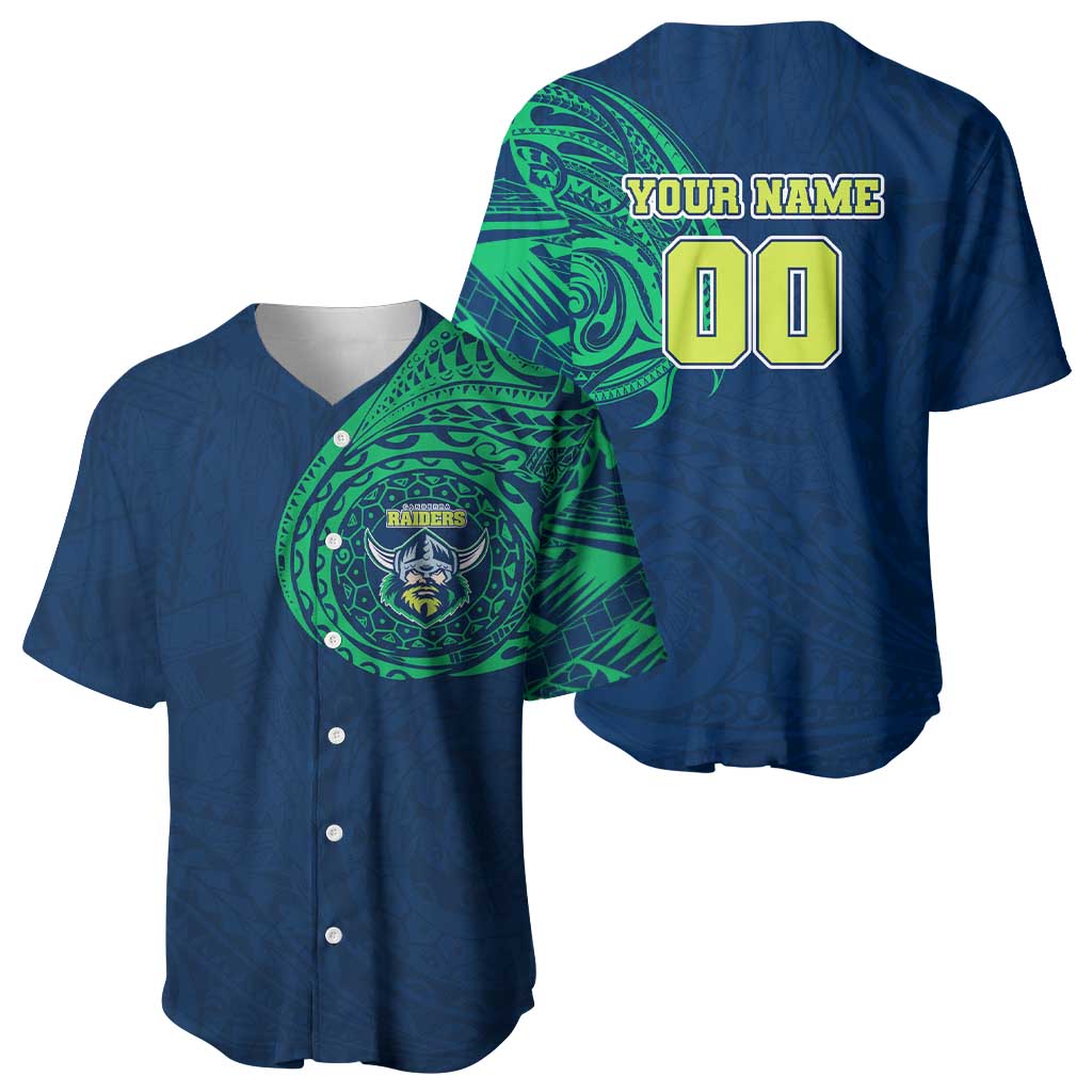 Personalized Canberra Raiders Baseball Jersey Polynesian Tribal Chest and Sleeve Tattoo
