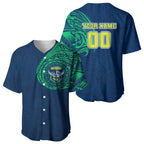 Personalized Canberra Raiders Baseball Jersey Polynesian Tribal Chest and Sleeve Tattoo