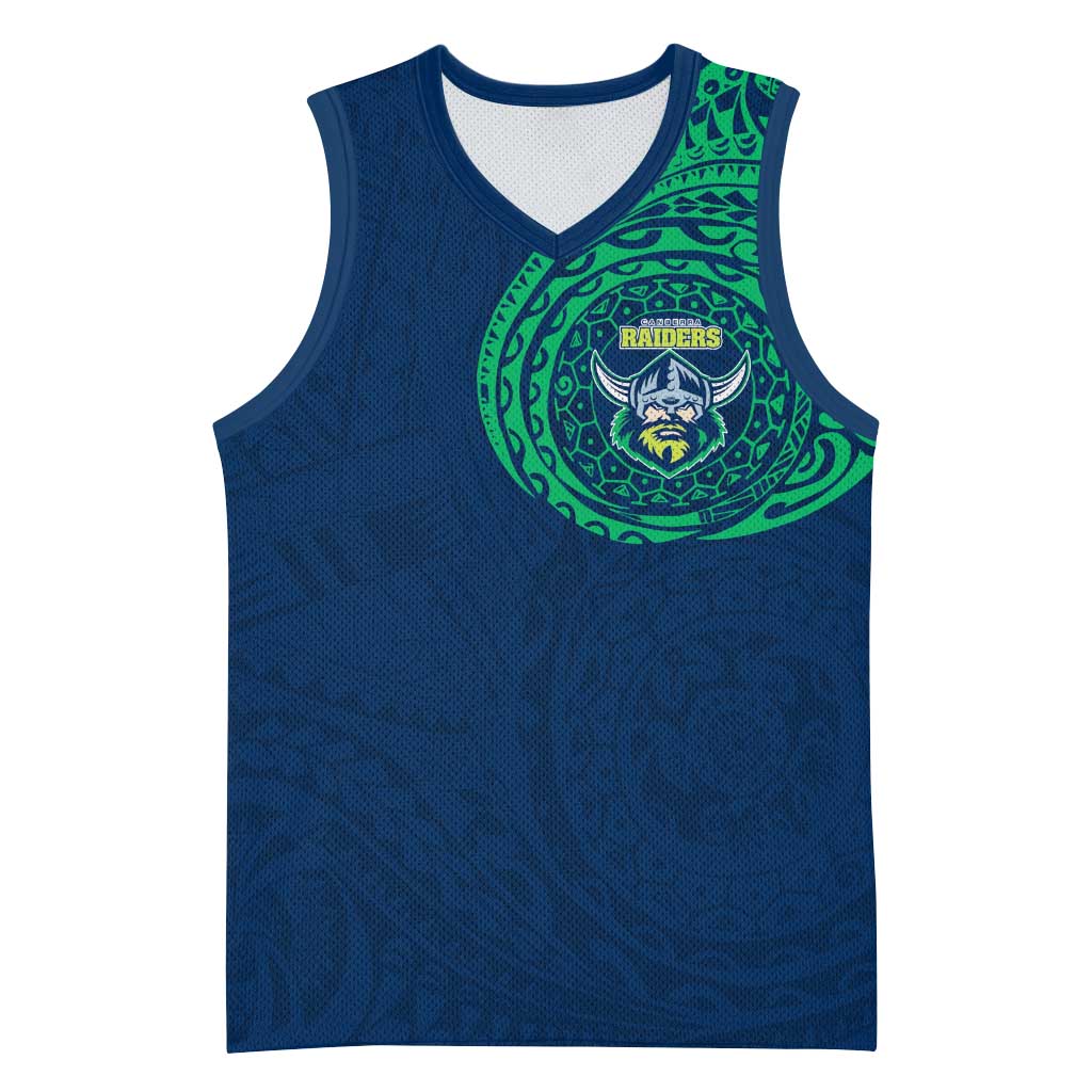 Personalized Canberra Raiders Basketball Jersey Polynesian Tribal Chest and Sleeve Tattoo