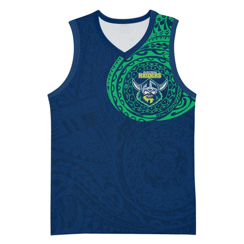 Personalized Canberra Raiders Basketball Jersey Polynesian Tribal Chest and Sleeve Tattoo