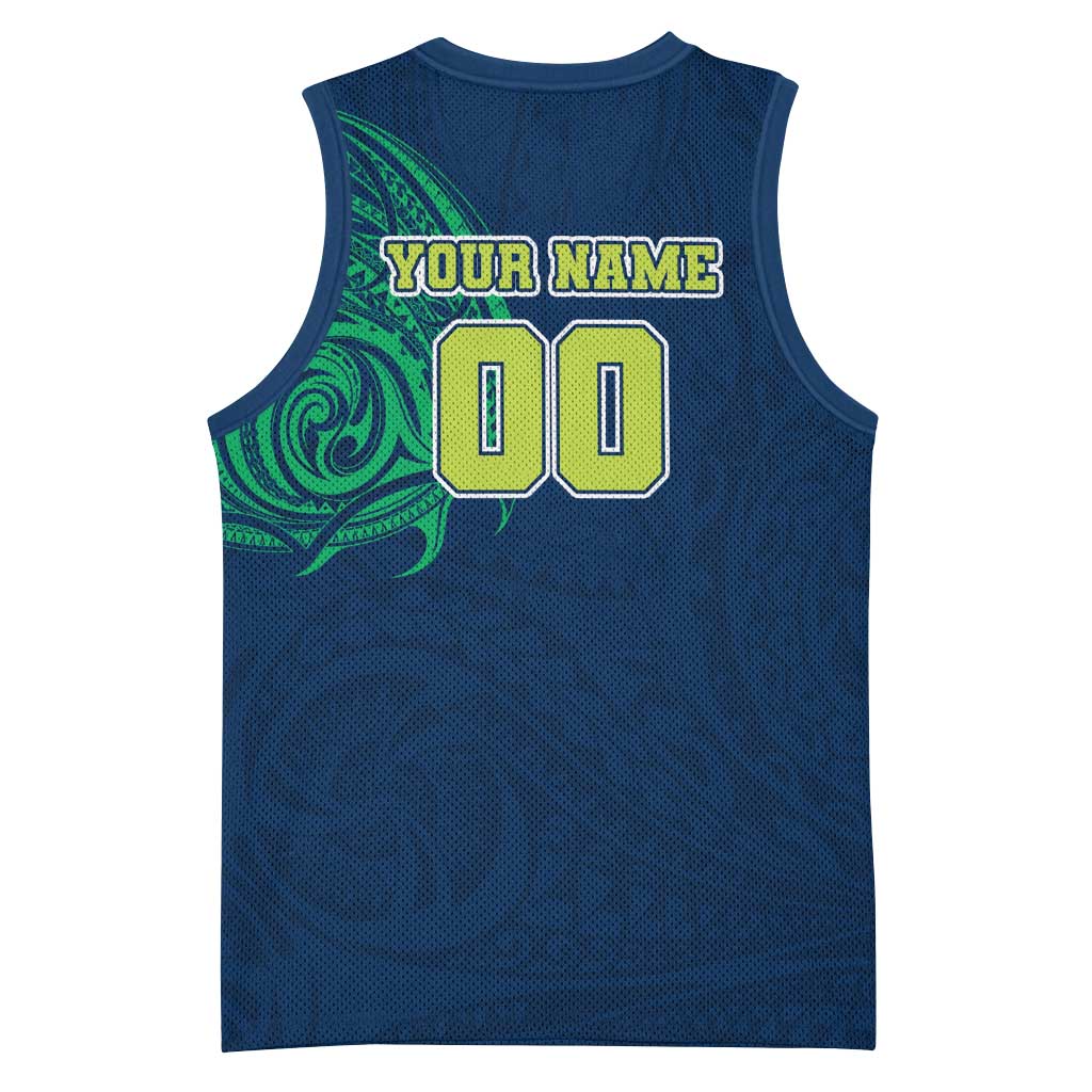 Personalized Canberra Raiders Basketball Jersey Polynesian Tribal Chest and Sleeve Tattoo