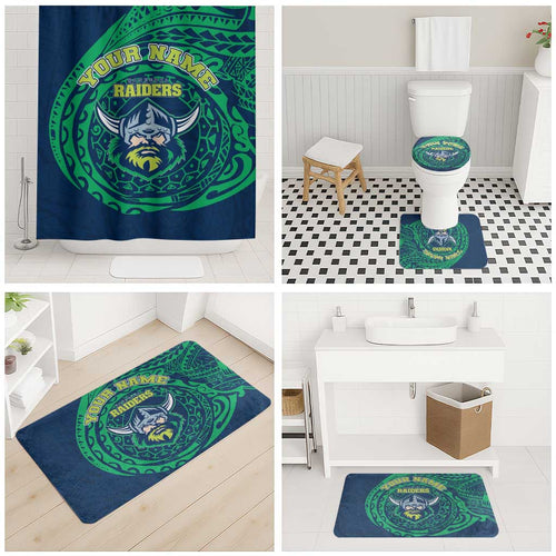 Personalized Canberra Raiders Bathroom Set Polynesian Tribal Chest and Sleeve Tattoo