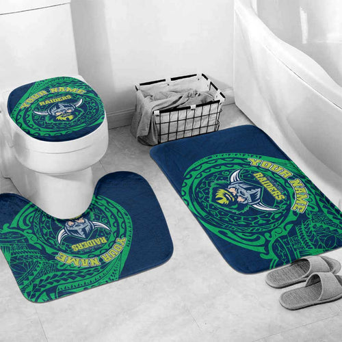 Personalized Canberra Raiders Bathroom Set Polynesian Tribal Chest and Sleeve Tattoo
