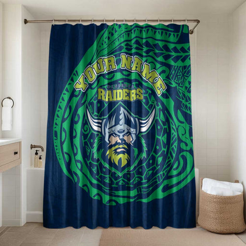 Personalized Canberra Raiders Bathroom Set Polynesian Tribal Chest and Sleeve Tattoo