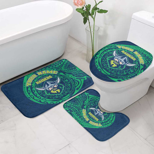 Personalized Canberra Raiders Bathroom Set Polynesian Tribal Chest and Sleeve Tattoo