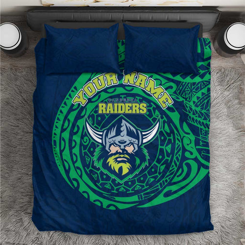 Personalized Canberra Raiders Bedding Set Polynesian Tribal Chest and Sleeve Tattoo