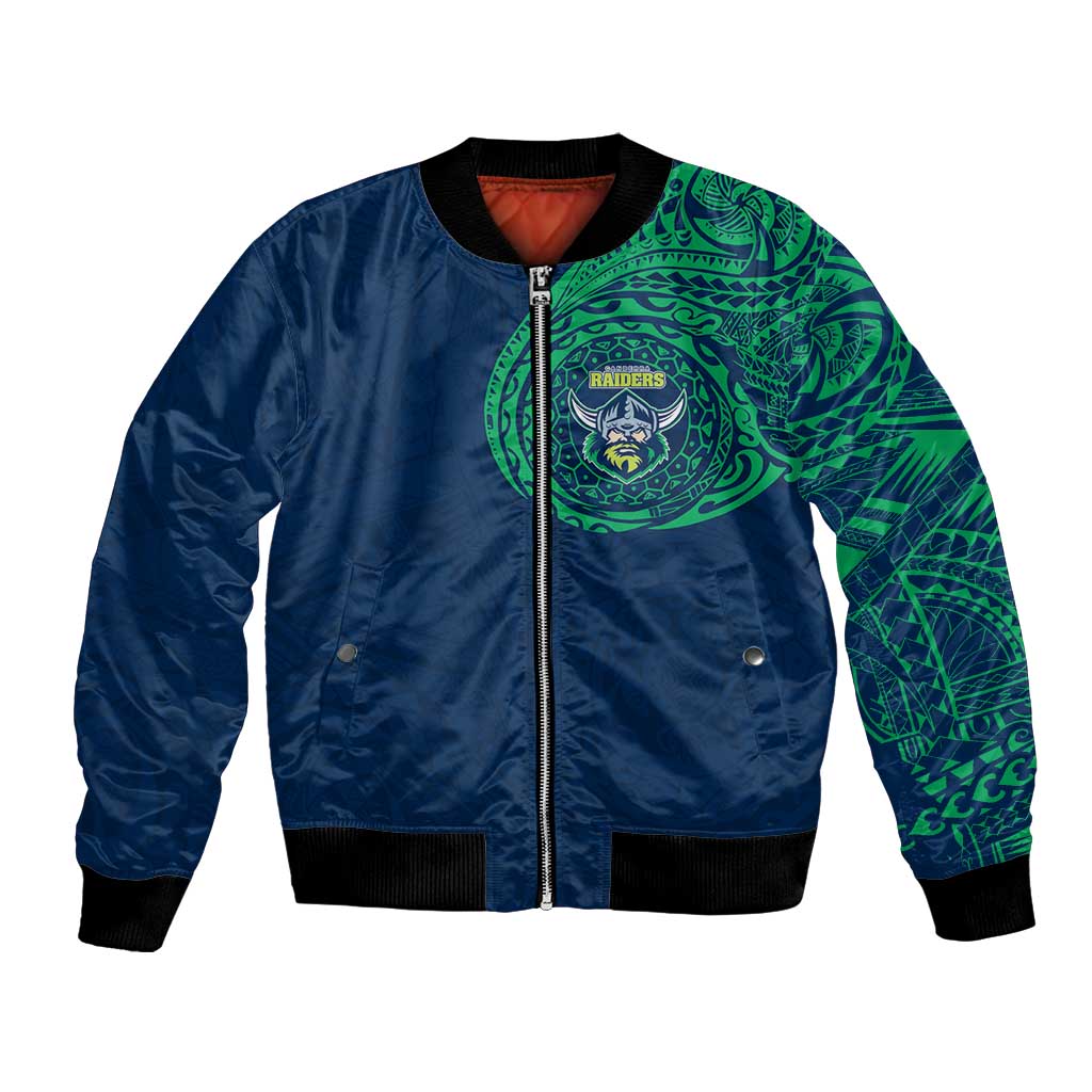 Personalized Canberra Raiders Bomber Jacket Polynesian Tribal Chest and Sleeve Tattoo
