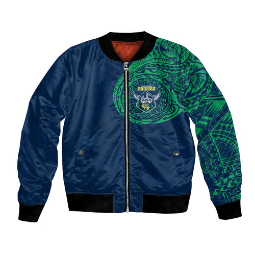 Personalized Canberra Raiders Bomber Jacket Polynesian Tribal Chest and Sleeve Tattoo