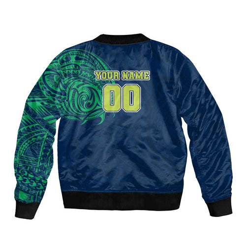 Personalized Canberra Raiders Bomber Jacket Polynesian Tribal Chest and Sleeve Tattoo