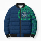 Personalized Canberra Raiders Bomber Puffer Jacket Polynesian Tribal Chest and Sleeve Tattoo