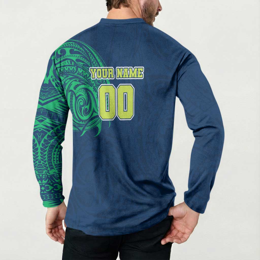 Personalized Canberra Raiders Button Sweatshirt Polynesian Tribal Chest and Sleeve Tattoo