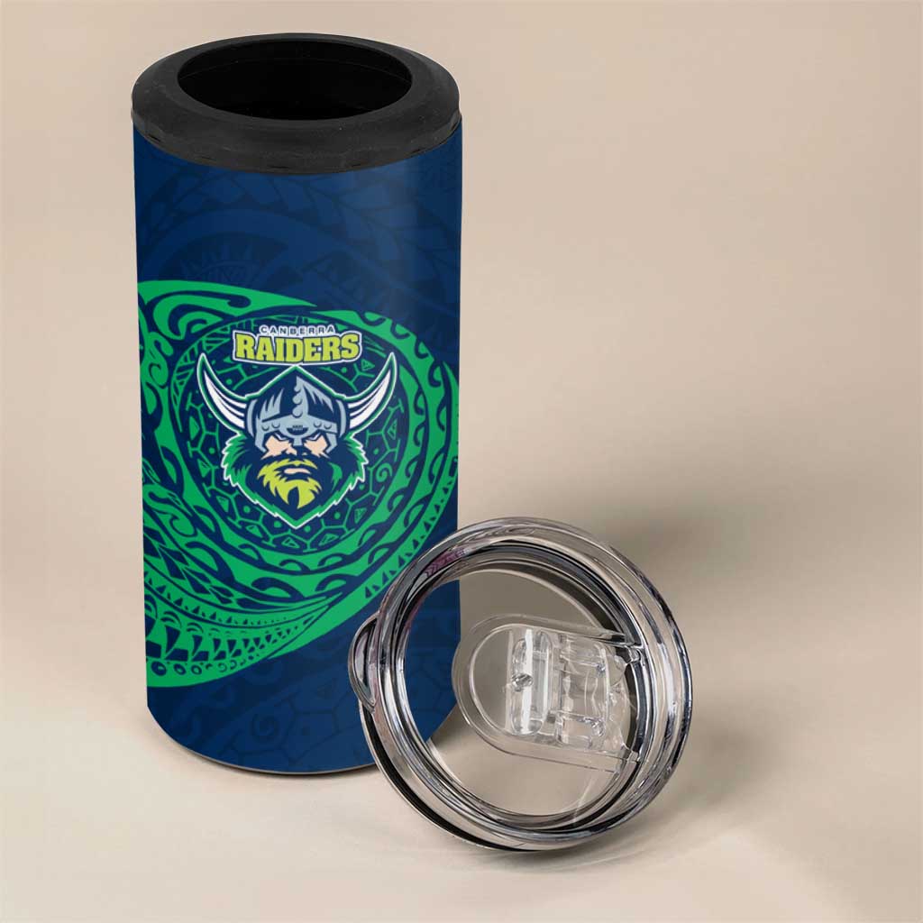 Personalized Canberra Raiders 4 in 1 Can Cooler Tumbler Polynesian Tribal Chest and Sleeve Tattoo