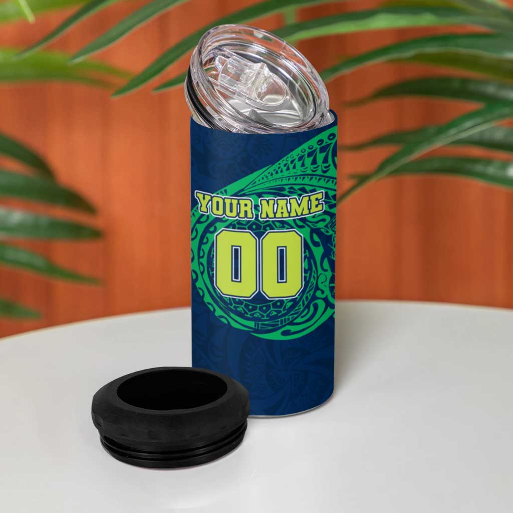 Personalized Canberra Raiders 4 in 1 Can Cooler Tumbler Polynesian Tribal Chest and Sleeve Tattoo