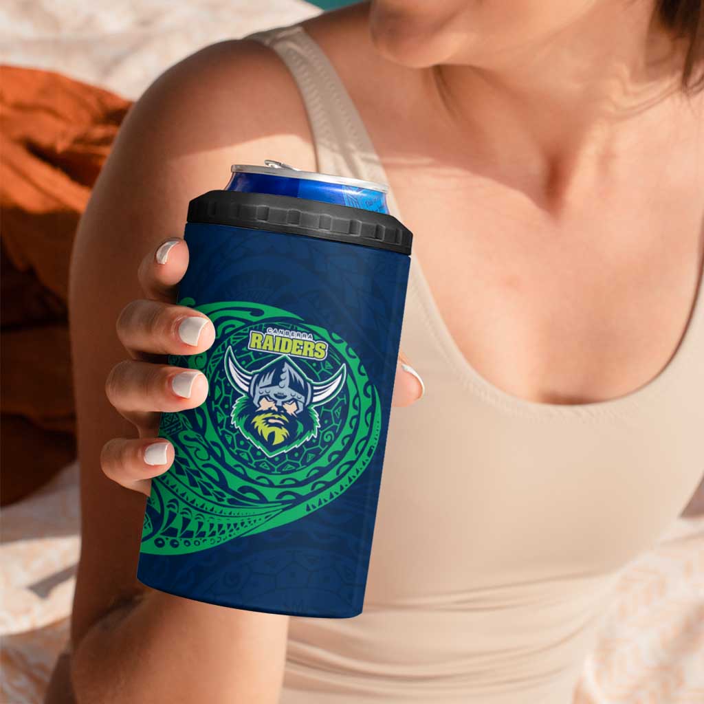 Personalized Canberra Raiders 4 in 1 Can Cooler Tumbler Polynesian Tribal Chest and Sleeve Tattoo